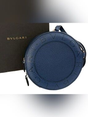Bulgari Deep Blue Round Leather crossbody Bag  .